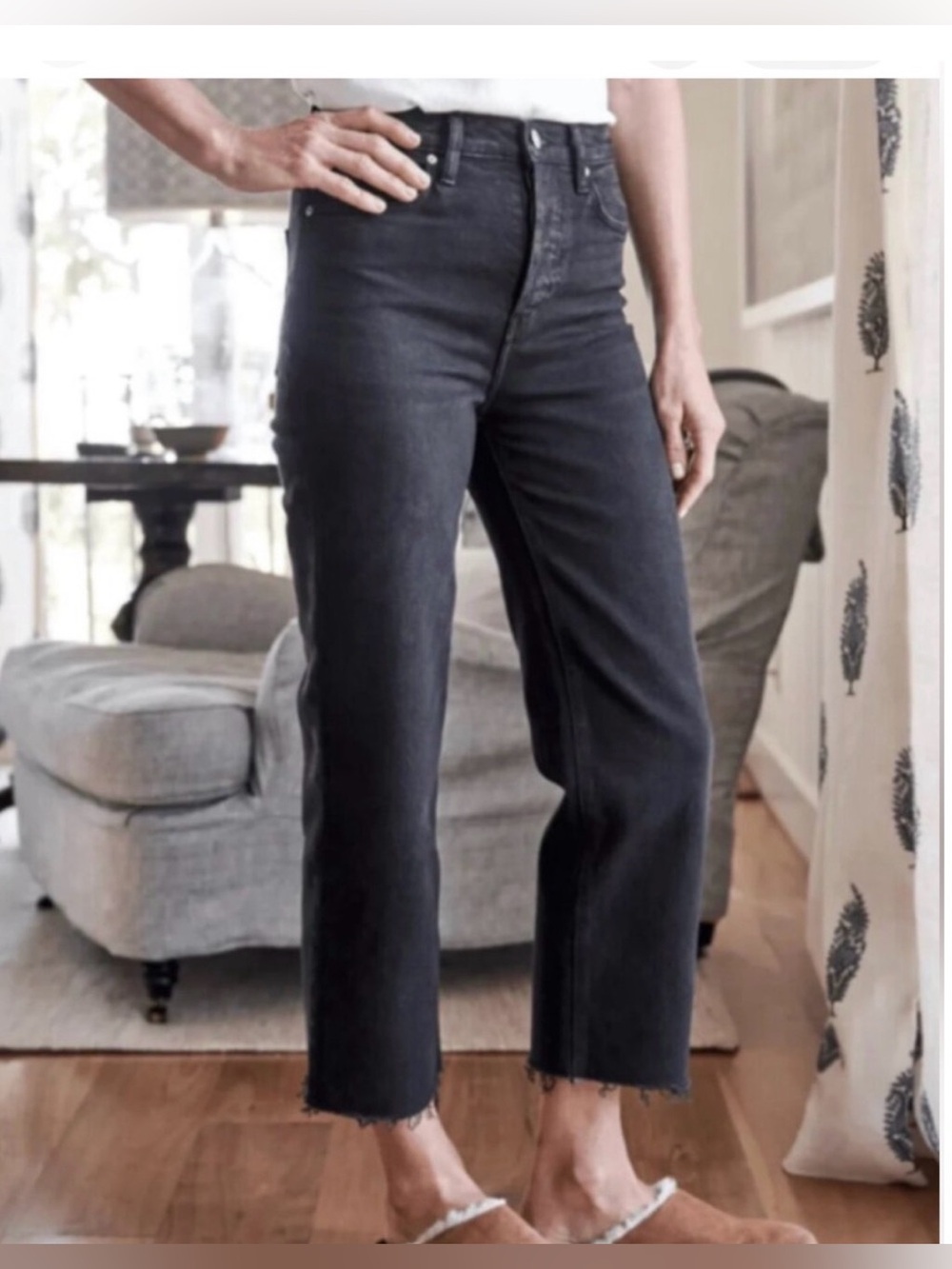 Frank and Eileen Washed Black High-Rise Straight Crop Jeans